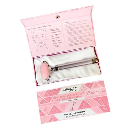 Natural Vibes Rose Quartz Vibrating Face Massage Roller with Free Gold Beauty Elixir Oil