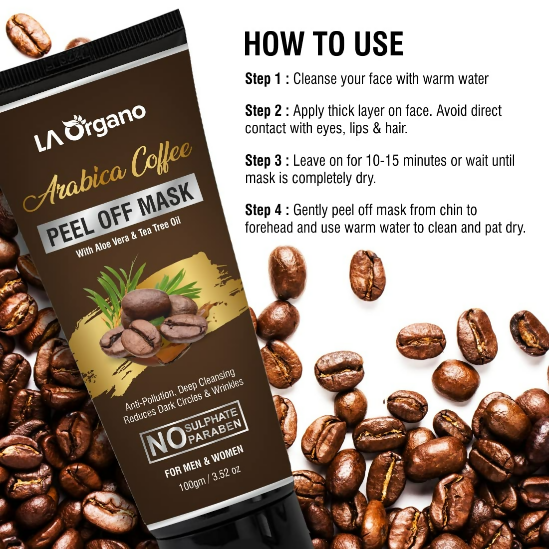 LA Organo Papaya Hydrating Face Gel with Alovera & Vit-E & Arabica Coffee Peel Off Mask Combo