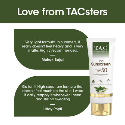 TAC - The Ayurveda Co. Eladi Sunscreen, Matifying SPF 50 & PA+++, for Women & Men