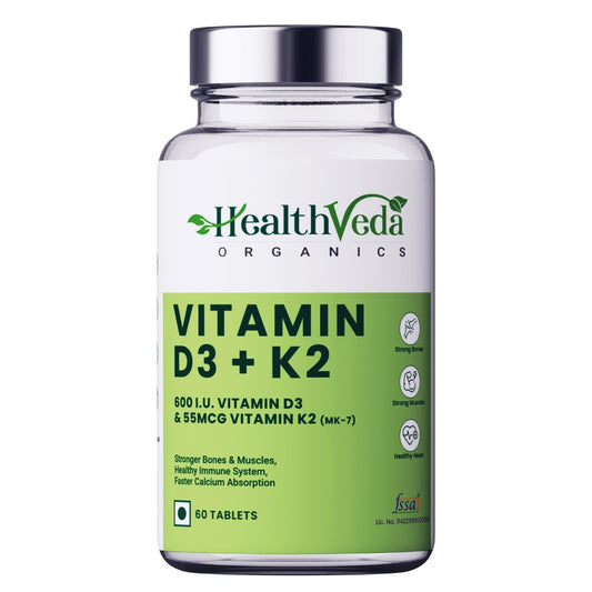 Health Veda Organics Vitamin D3 + K2 Healthy Bones Tablets - BUDNE
