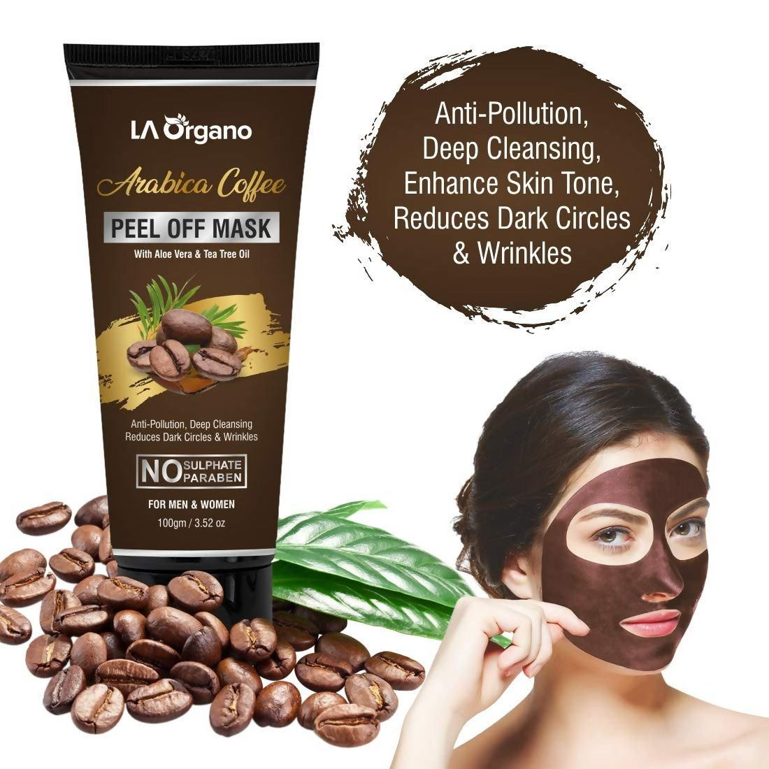 LA Organo Papaya Hydrating Face Gel with Alovera & Vit-E & Arabica Coffee Peel Off Mask Combo