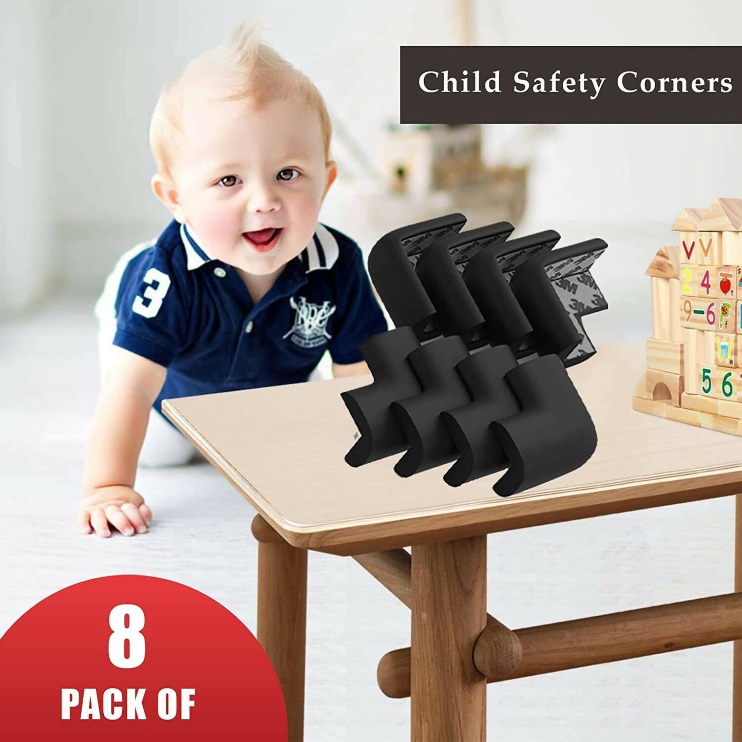 Safe-O-Kid Set of 8 Corner U Shaped Corner Guards for Kids safety- Black-Large