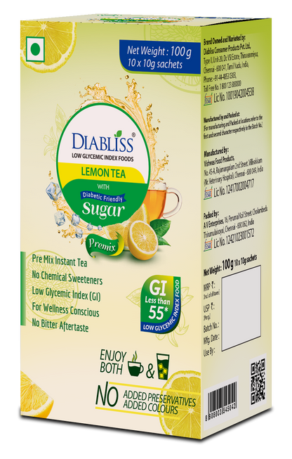 Diabliss Herbal Lemon Tea Sachets With Diabetic Friendly Sugar