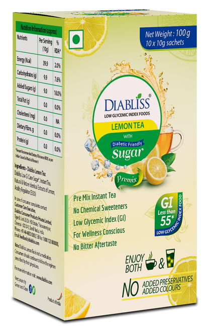 Diabliss Herbal Lemon Tea Sachets With Diabetic Friendly Sugar - BUDNE