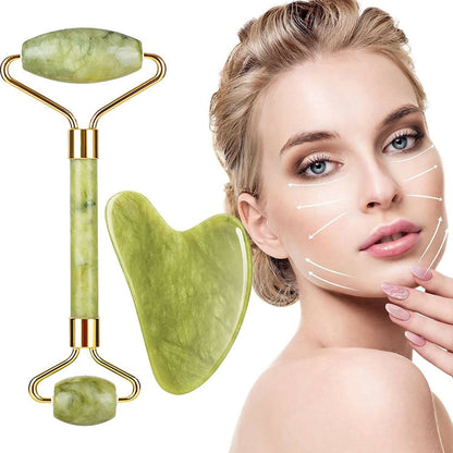 Favon Pack of Facial Roller & Gua Sha for Face, Neck Toning, Firming and Serum Application - BUDNE
