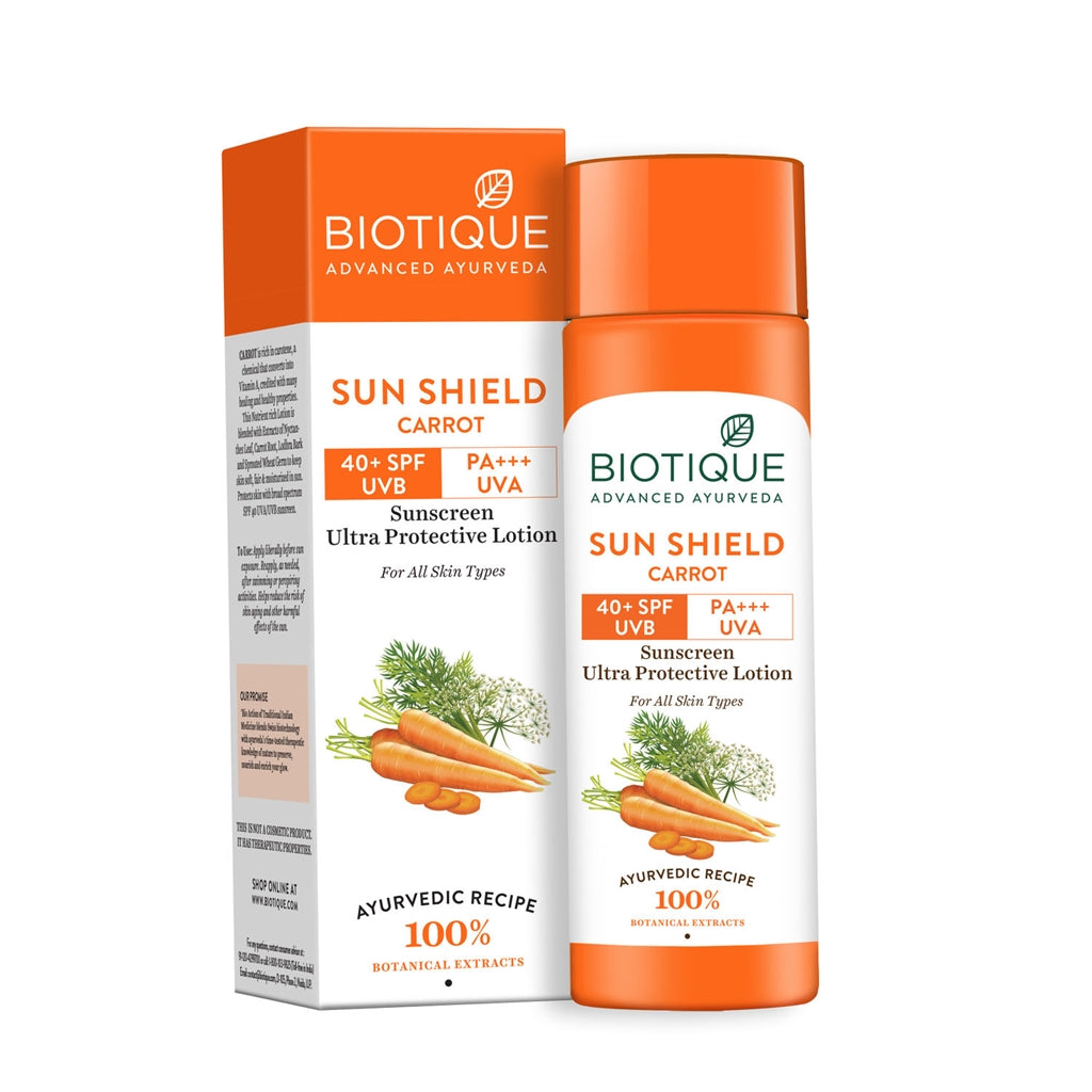 Biotique Advanced Ayurveda Bio Carrot 40+ SPF UVA/UVB Sunscreen Ultra Soothing Face Lotion - BUDNE