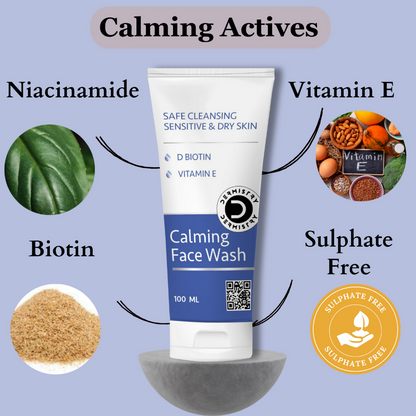 Dermistry Sensitive & Dry Skin Care Calming Soothing Face Wash Safe Cleansing D Biotin & Vitamin E
