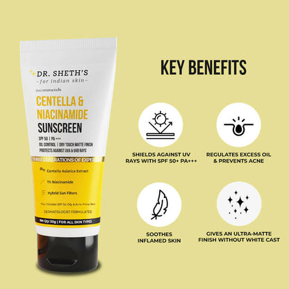 Dr. Sheth's Centella & Niacinamide Oil & Anti Acne Sunscreen