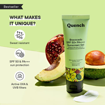 Quench Botanics Bravocado SPF 50+ PA++++ Sunscreen Gel