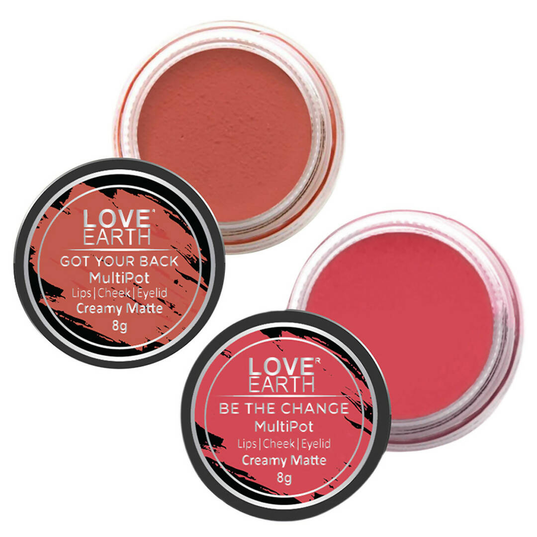 Love Earth Lip Tint & Cheek Tint Multipot Combo (Rose Pink & Coral)