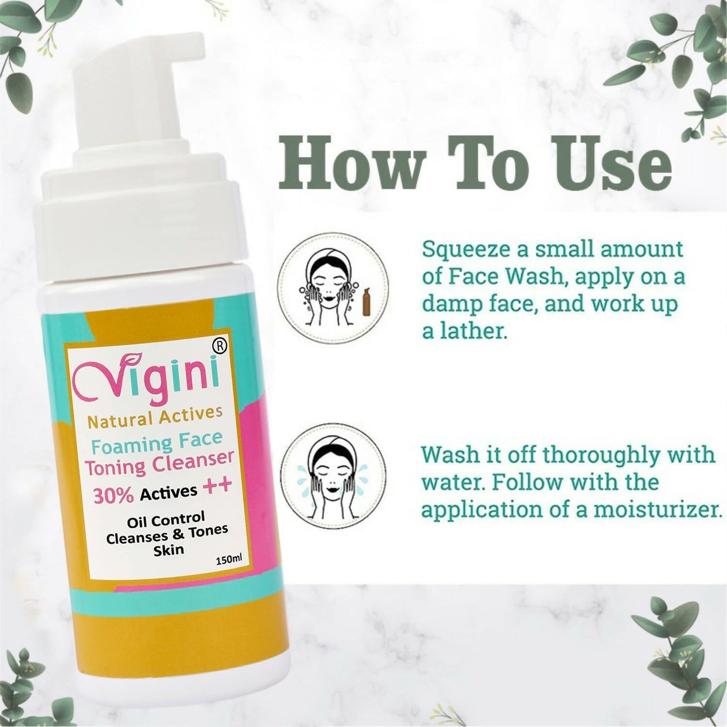 Vigini Natural Actives Foaming Face Toning Cleanser Face Wash for Men & Women