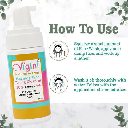 Vigini Natural Actives Foaming Face Toning Cleanser Face Wash for Men & Women