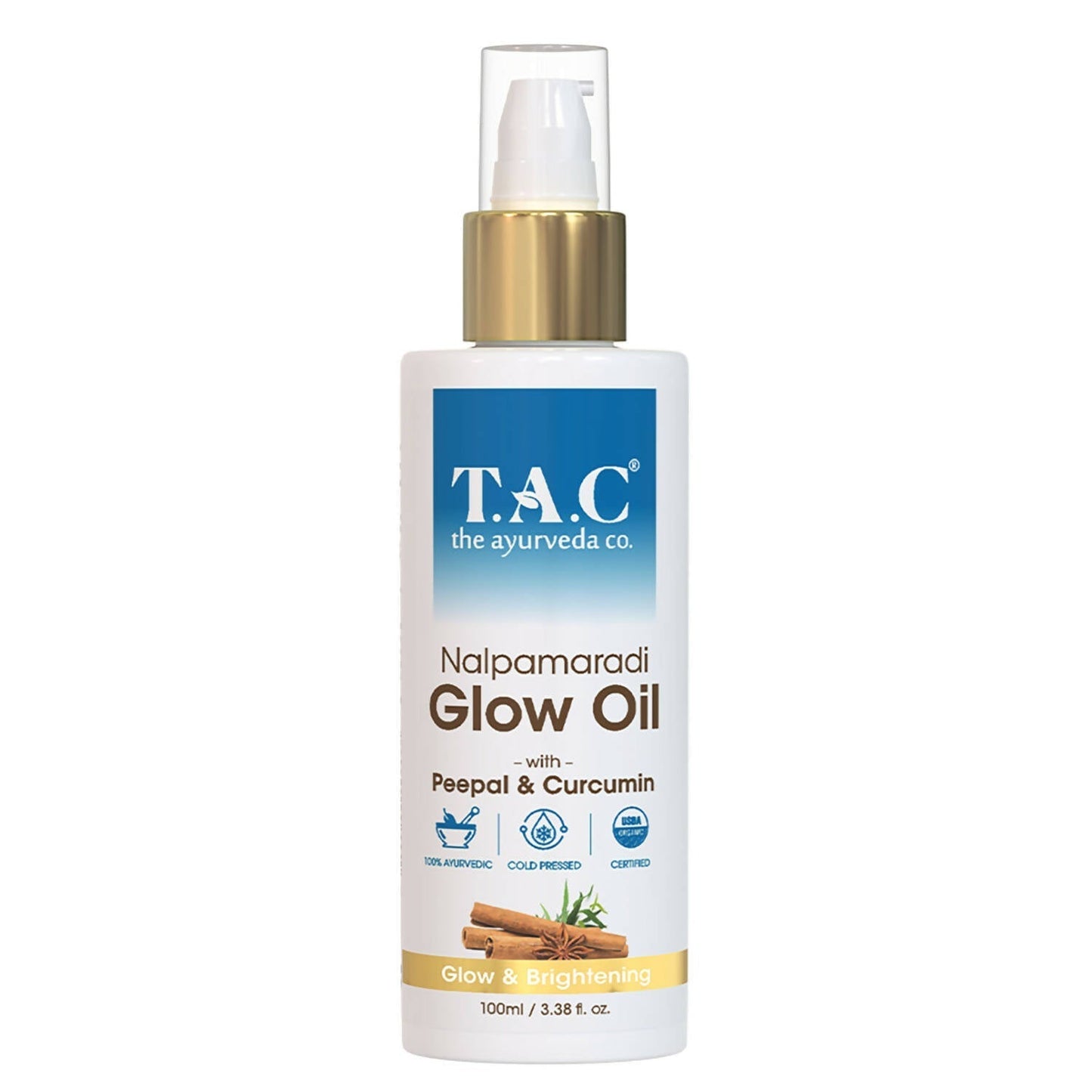 TAC - The Ayurveda Co. Nalpamaradi Glow Oil for Brightening and Glowing Skin with Peepal & Curcumin, for Women & Men - BUDNE