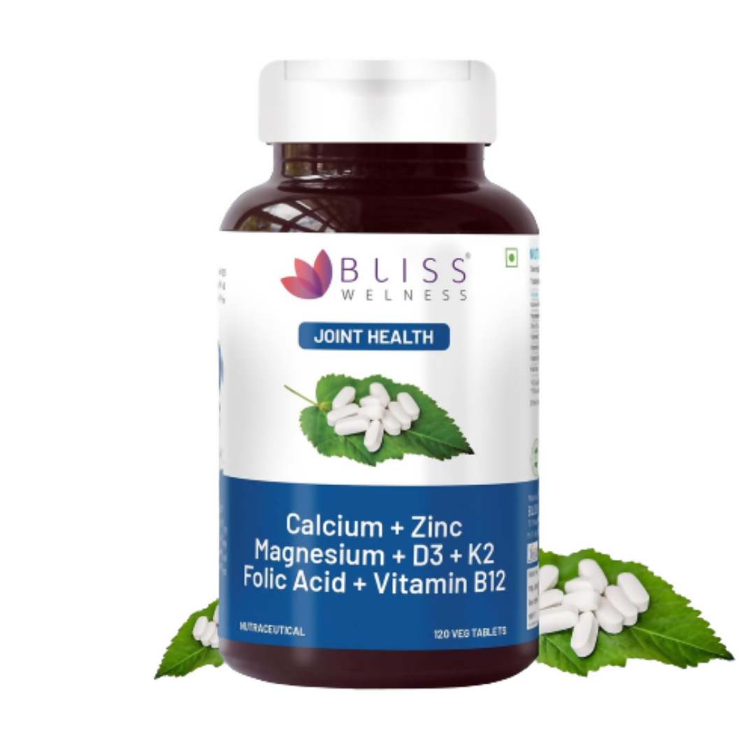 Bliss Welness Calcium Magnesium Zinc Vitamin D3 K2 B12 Folic Acid Tablets - usa canada australia