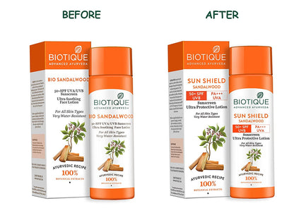 Biotique Advanced Ayurveda Sun Shield sandalwood 50+SPF UVB Sunscreen