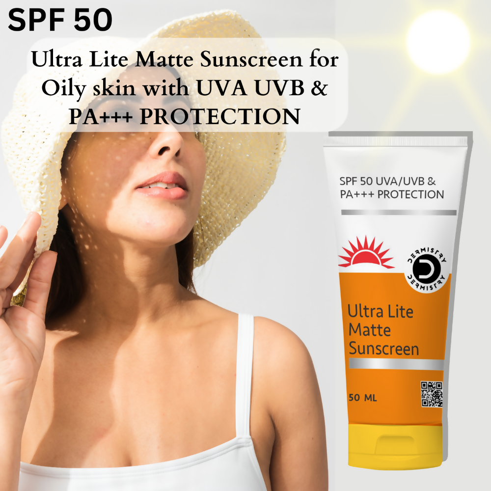 Dermistry Ultra Lite Matte Water Based Sunscreen for Oily Skin SPF 50 UVA UVB PA+++ Protection