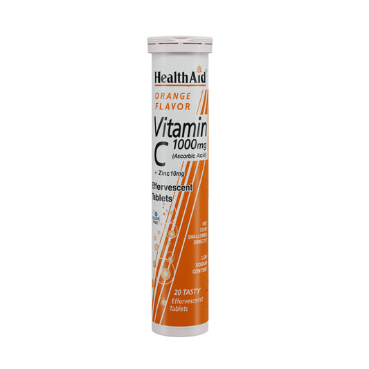 HealthAid Vitamin C 1000mg Orange Flavour with Zinc Effervescent Tablets - BUDEN