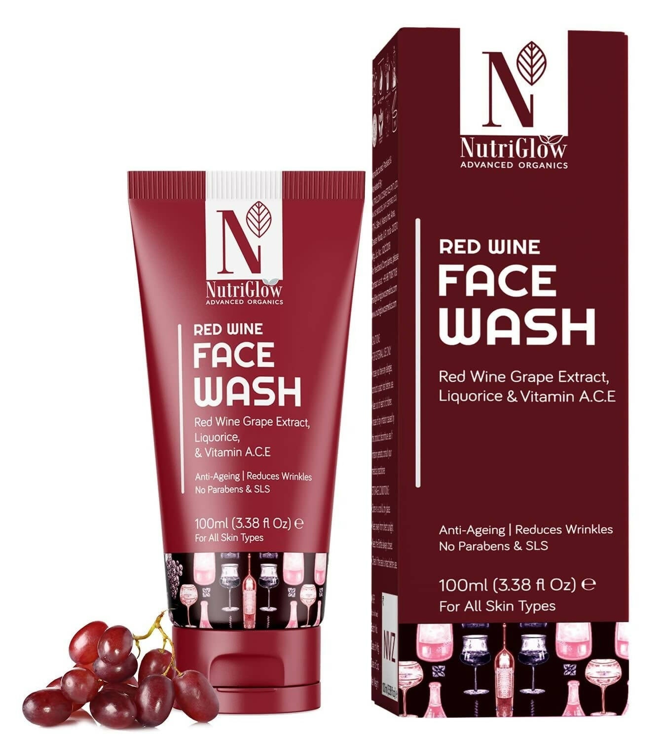 NutriGlow Advanced Organics Red Wine Face Wash - BUDNE