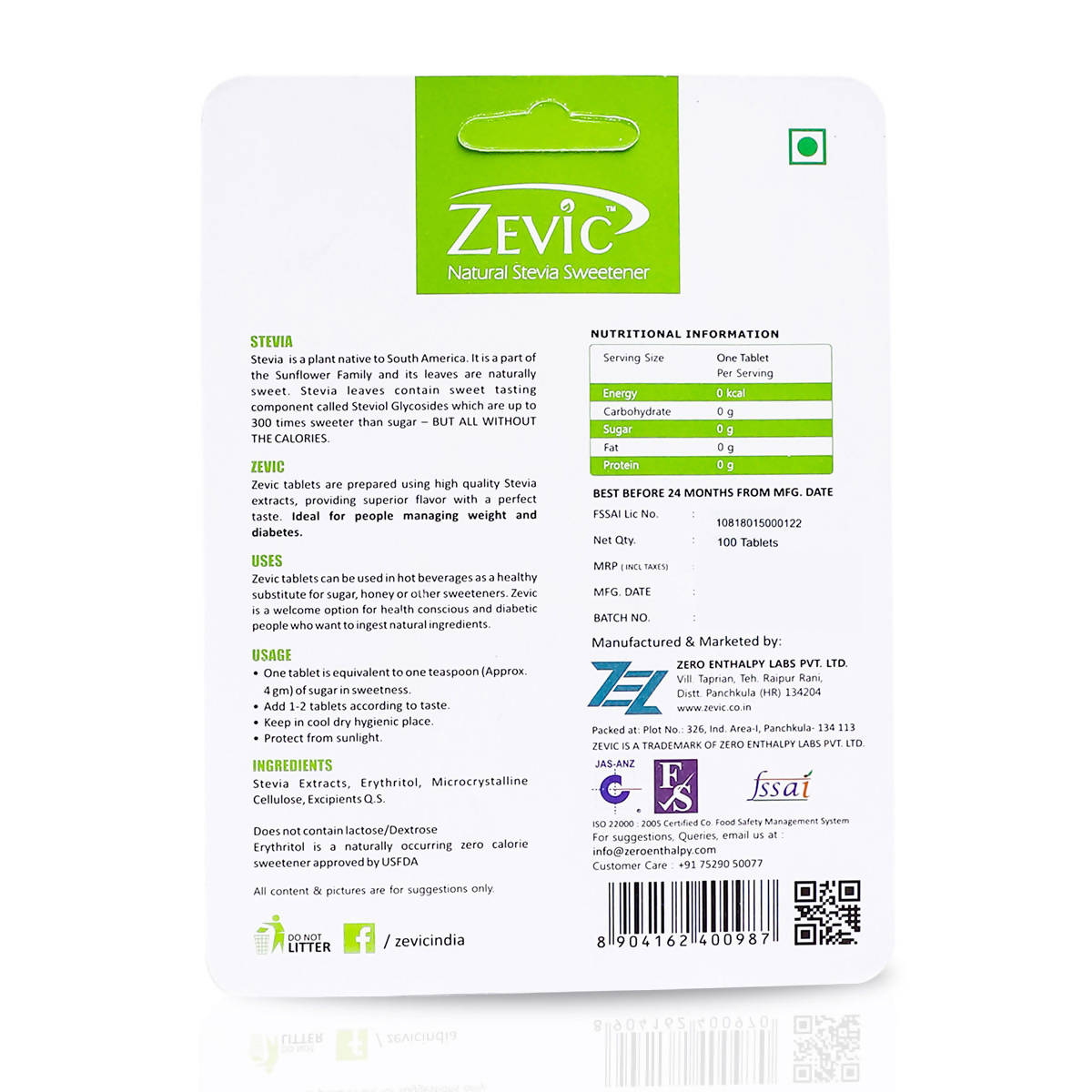 Zevic Stevia White Tablets
