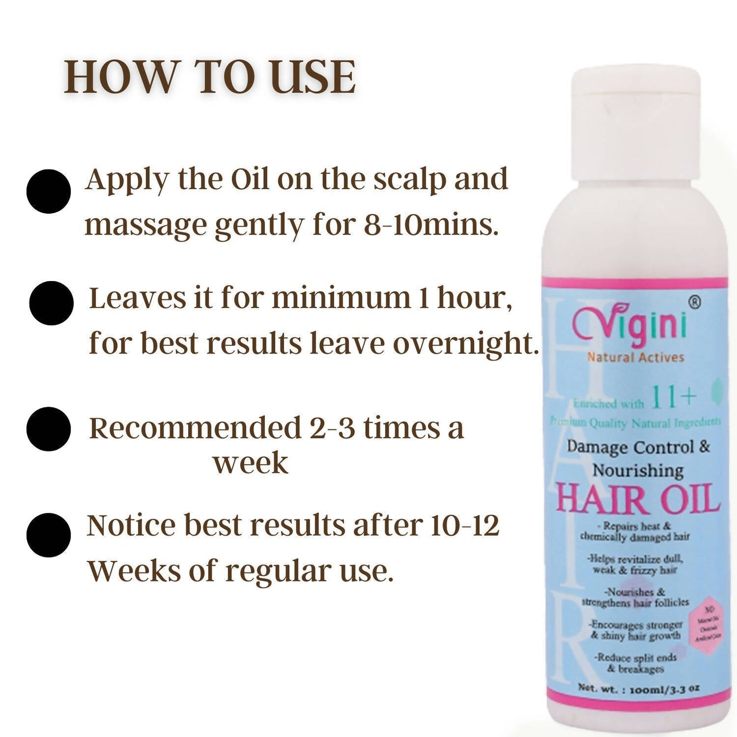 Vigini Damage Repair Nourishing Hair Care Tonic Oil with Keratin, Brahmi, Coconut Oil