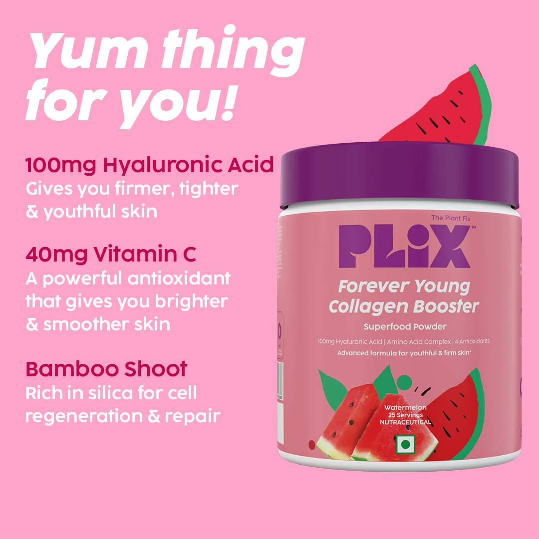 PLIX The Plant Fix Wholefood Forever Young Collagen Builder Powder for Skin - Watermelon