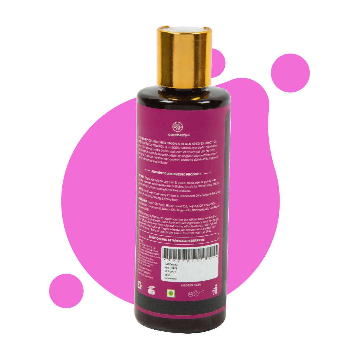 Careberry Organic Red Onion & Black Seed Extract Oil For Anti Hair Fall