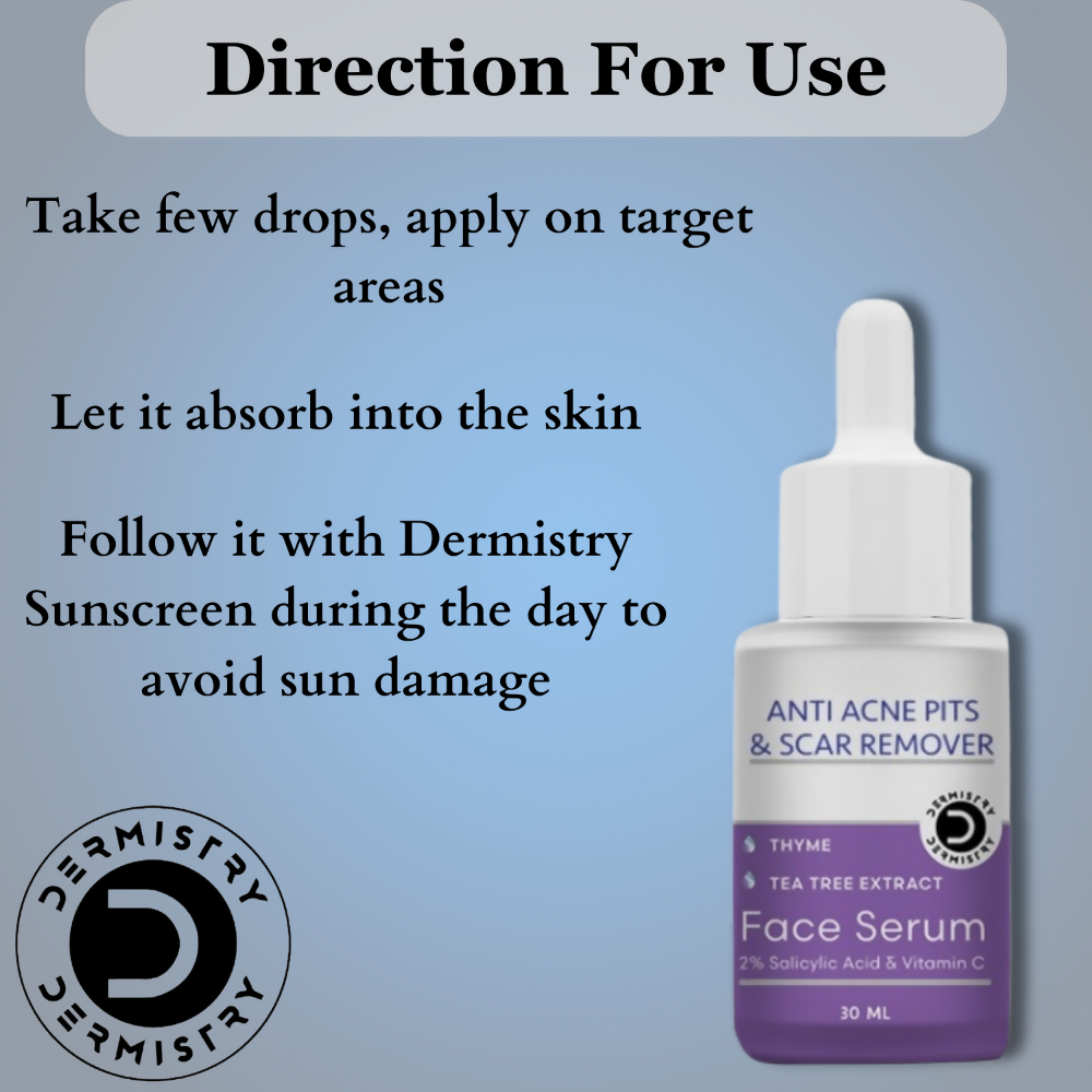 Dermistry Anti Acne 2% Salicylic Acid Niacinamide & Vitamin C Pits Scars Dark Spots Face Serum
