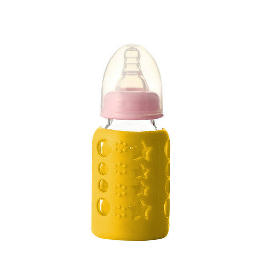 Safe-O-Kid Silicone Baby Feeding Bottle Cover Cum Sleeve for Insulated Protection 120mL- Yellow -  USA, Australia, Canada 