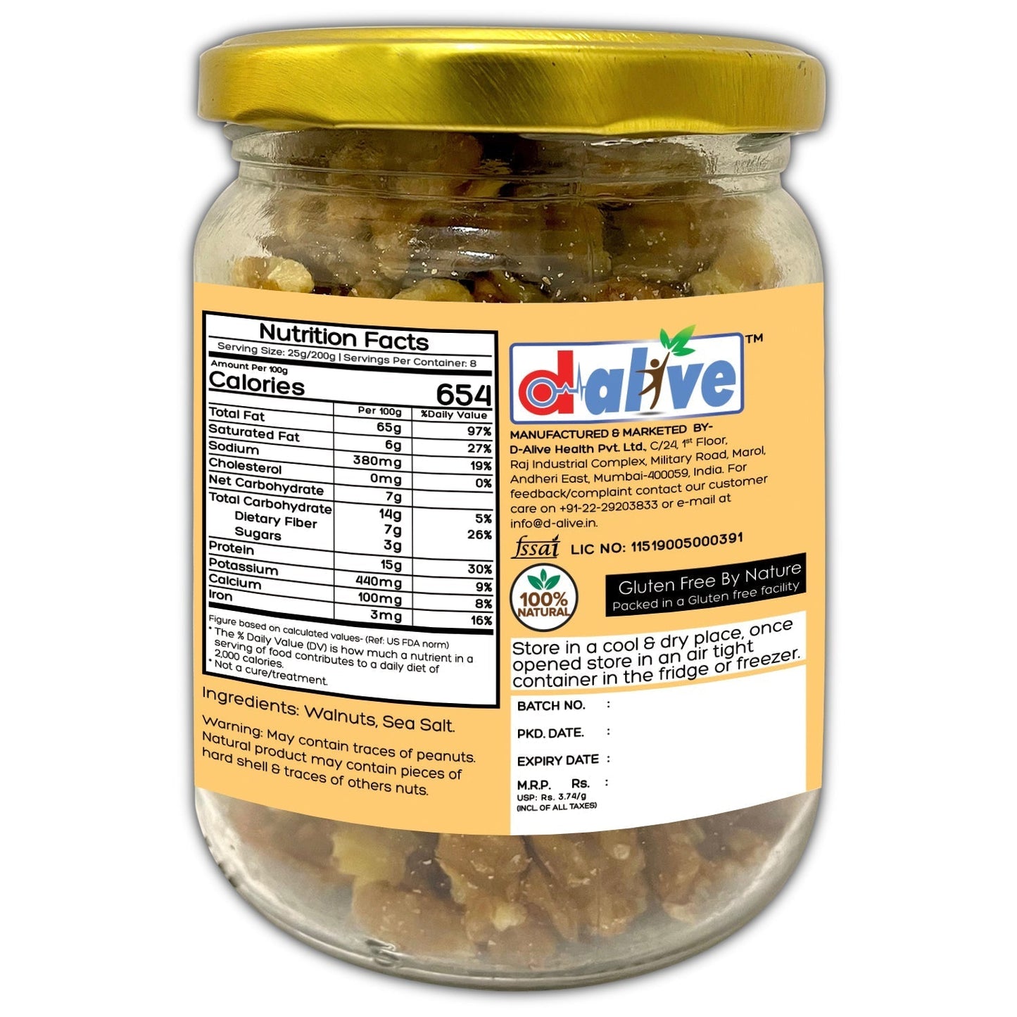 D-Alive Honestly Organic Activated Walnuts