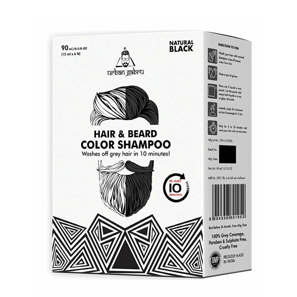 Urbangabru Hair & Beard Color Shampoo - Natural Black - BUDNEN