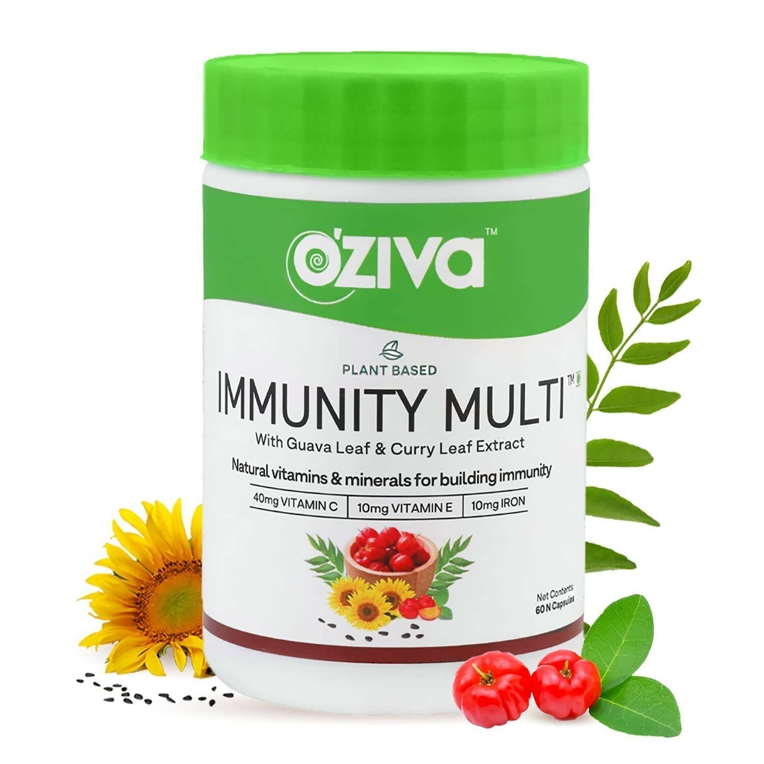 OZiva Plant Based Immunity Multivitamin with Guava Leaf & Curry Leaf Extract Capsules - BUDEN