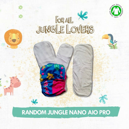 Kindermum Nano Pro Aio Cloth Diaper ( With 2 Organic Inserts And Power Booster)-Random Jungle For Kids