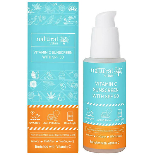 Natural Vibes Vitamin C Sunscreen SPF 50 + - UVA/UVB rays, Blue Light & Pollution Protection - BUDEN