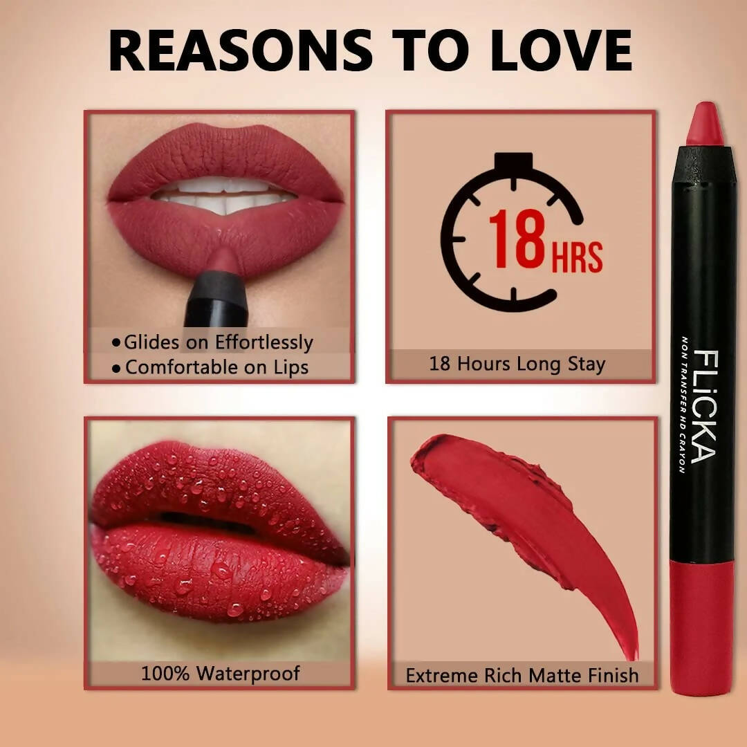 FLiCKA Lasting Lipsence Crayon Lipstick 12 Insta Diva - Light Red