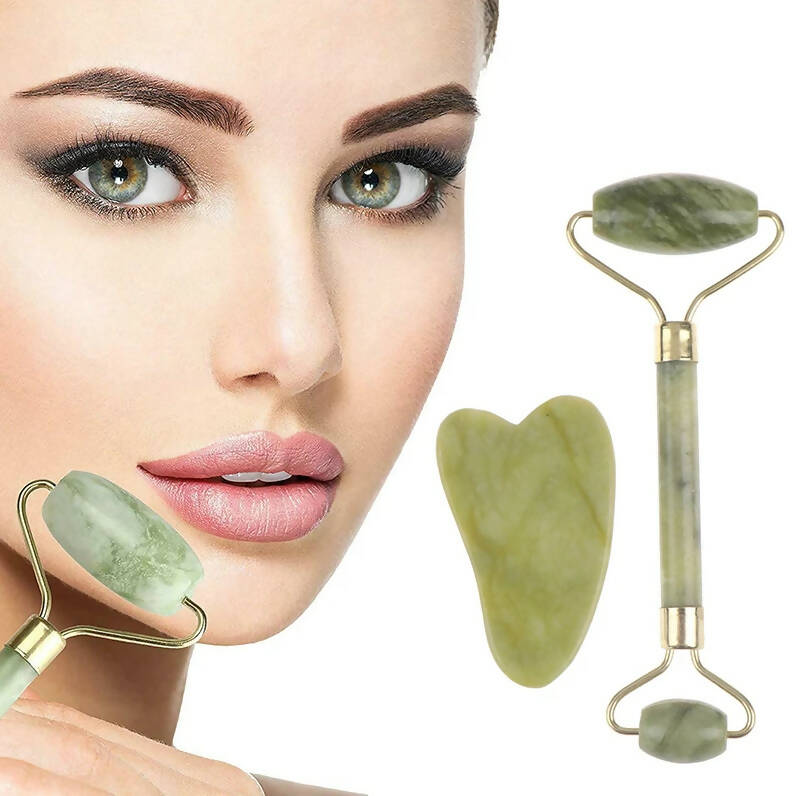 Favon Pack of Facial Roller & Gua Sha for Face, Neck Toning, Firming and Serum Application