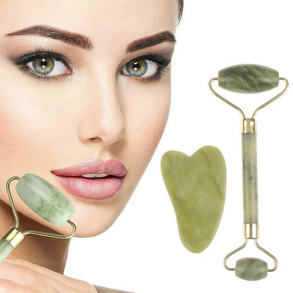 Favon Pack of Facial Roller & Gua Sha for Face, Neck Toning, Firming and Serum Application
