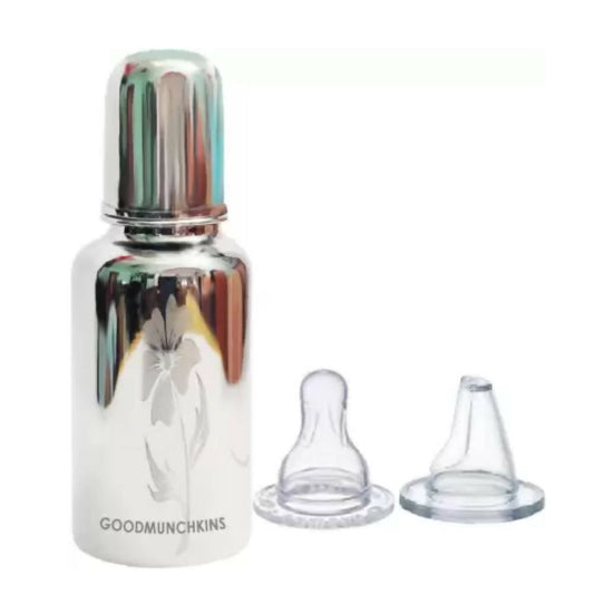 Goodmunchkins Stainless Steel Feeding Rustfree Bottle with 2 Anti Colic Silicone Nipple For Kids 220 ml -  USA, Australia, Canada 