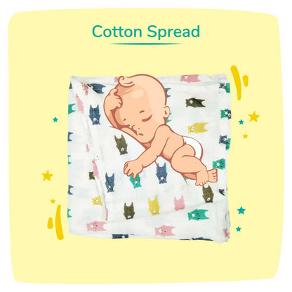 Kindermum Organic Cotton Muslin Swaddle Blanket 110 Cm X 110 Cm - Set Of 2 - Colorful Polka And Bear