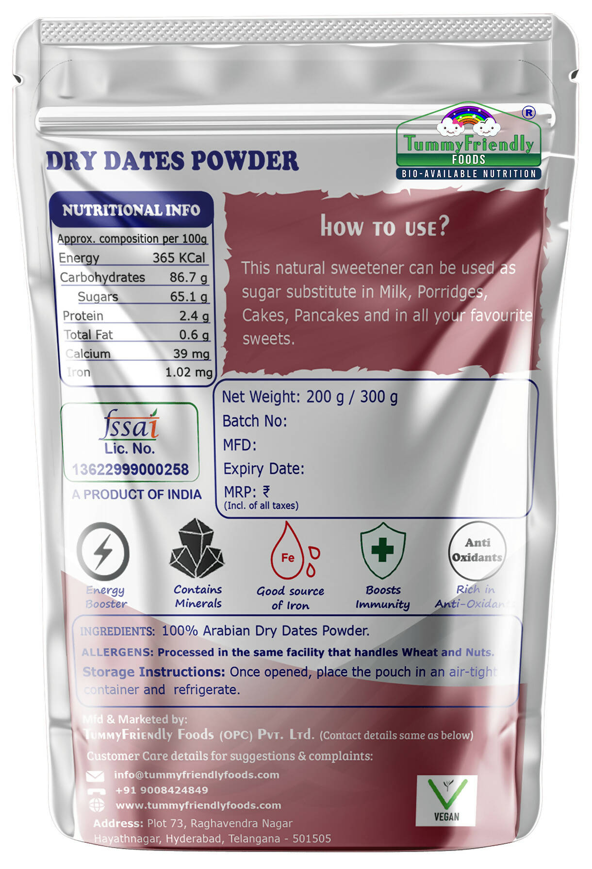 TummyFriendly Foods Dry Dates Powder from Premium Arabian Dates, Kharek Powder Cereal