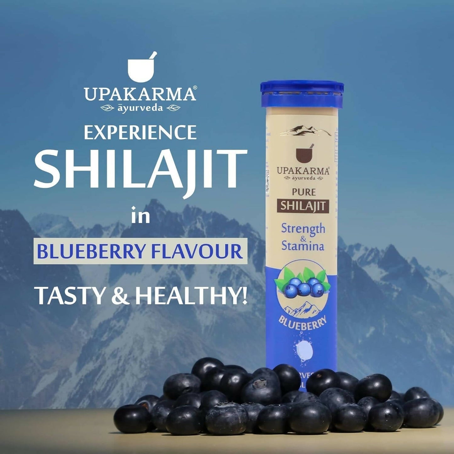 Upakarma Ayurveda Pure SJ Effervescent Tablets in 2 Unique Flavors (Pure SJ & Blueberry) Combo