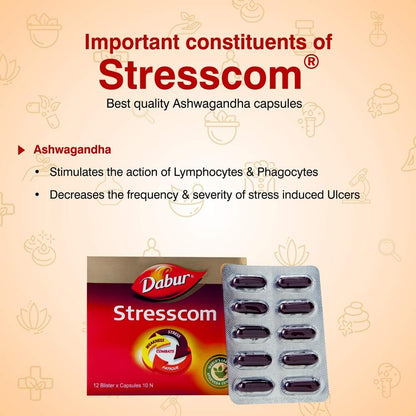 Dabur Stresscom Ashwagandha 12 Strips X 10 Capsules