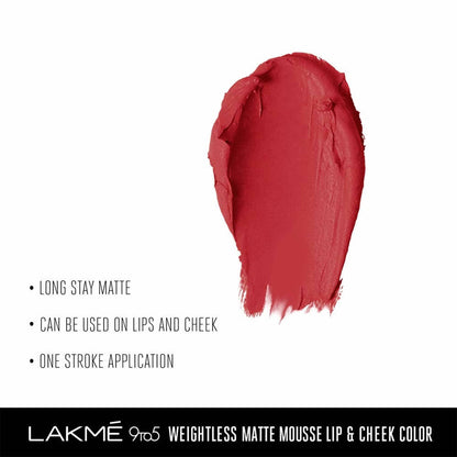Lakme 9 To 5 Weightless Mousse Lip & Cheek Color - Crimson Silk