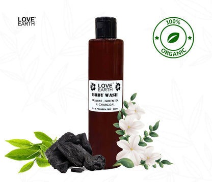 Love Earth Body Wash Jasmine, Green Tea & Charcoal