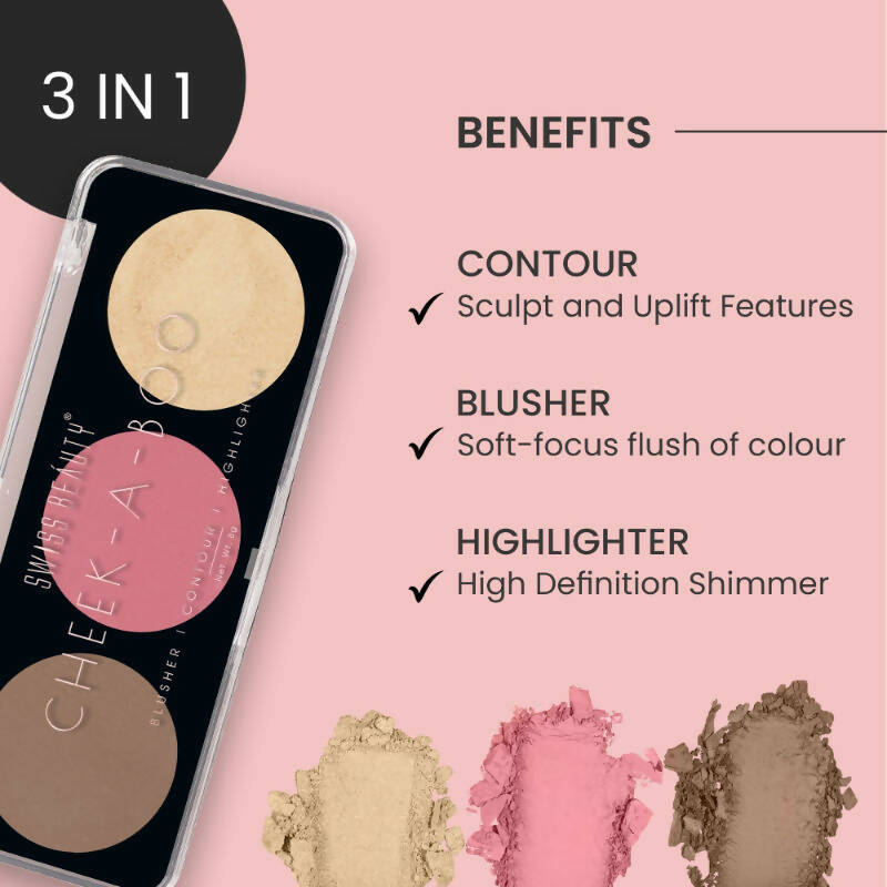 Swiss Beauty Cheek-A-Boo 3 In 1 Blusher Contour & Highlighter - 3