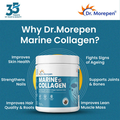 Dr. Morepen Biotin+ Advanced Tablets and Marine Collagen Protein Powder Chocolate Flavour Combo