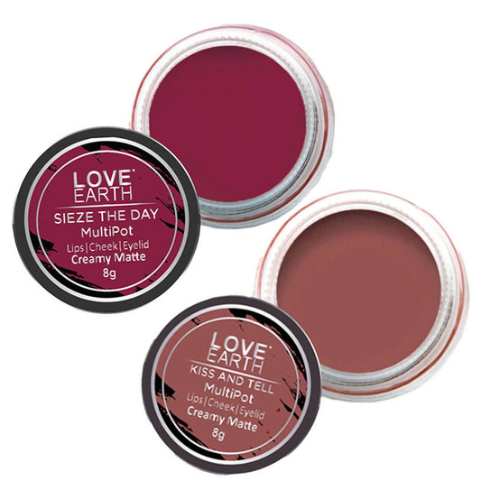 Love Earth Lip Tint & Cheek Tint Multipot Combo (Mauvish Pink & Raspberry Pink) - BUDNE
