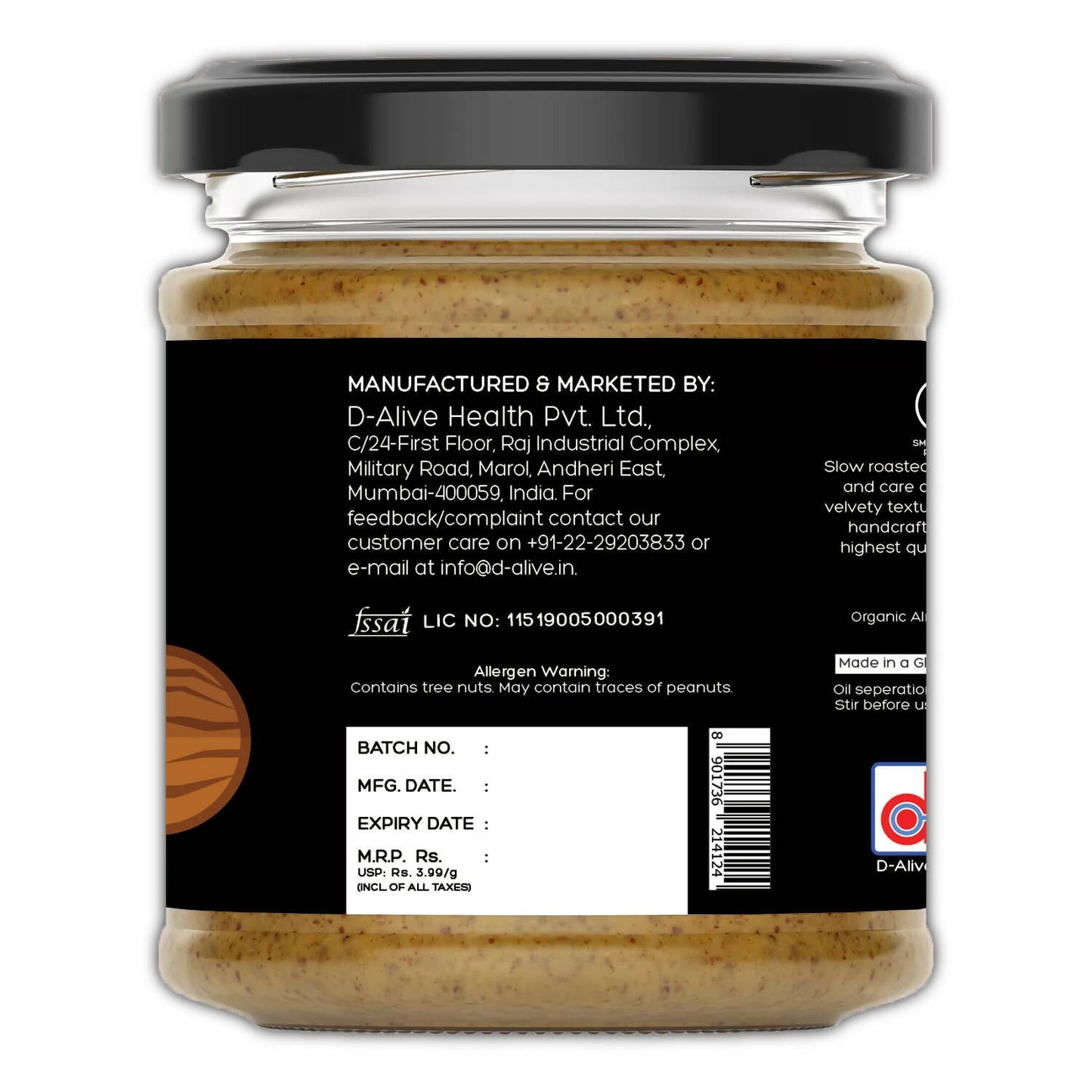 D-Alive Almond Butter (Unsweetened)