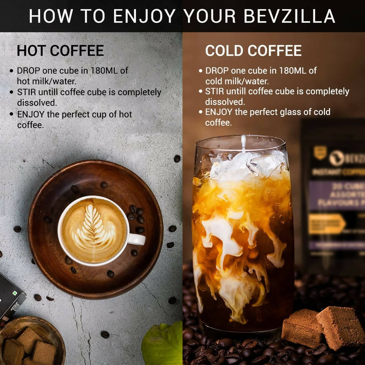 Bevzilla Instant Coffee Cubes Pack with Organic Date Palm Jaggery - Irish Cream