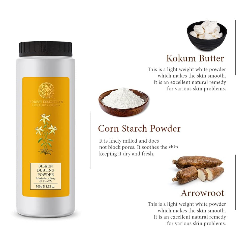 Forest Essentials Silken Dusting Powder Mashobra Honey & Vanilla