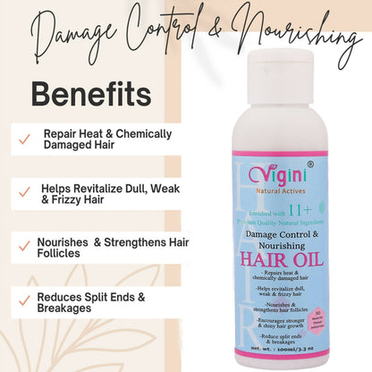 Vigini Damage Repair Nourishing Hair Care Tonic Oil with Keratin, Brahmi, Coconut Oil